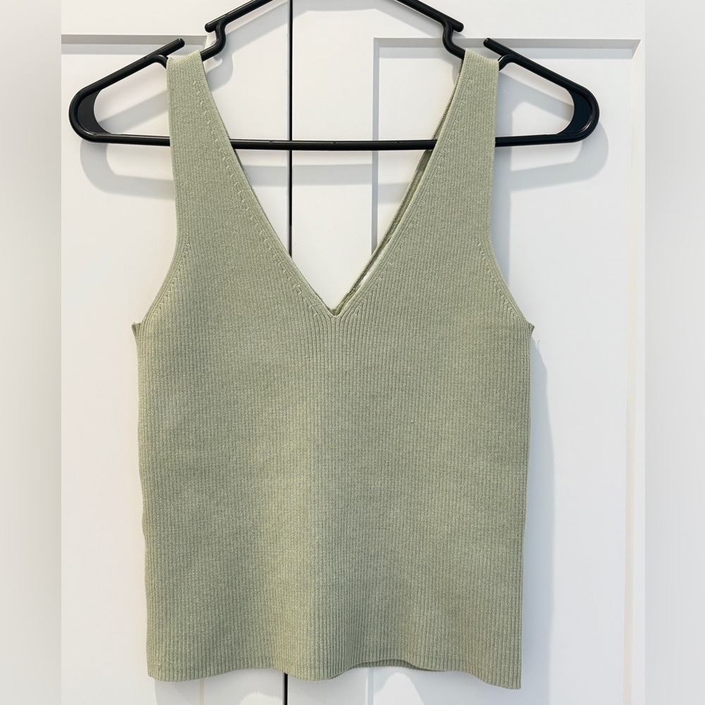 & Other Stories Green Fitted Ribbed Tank Top
